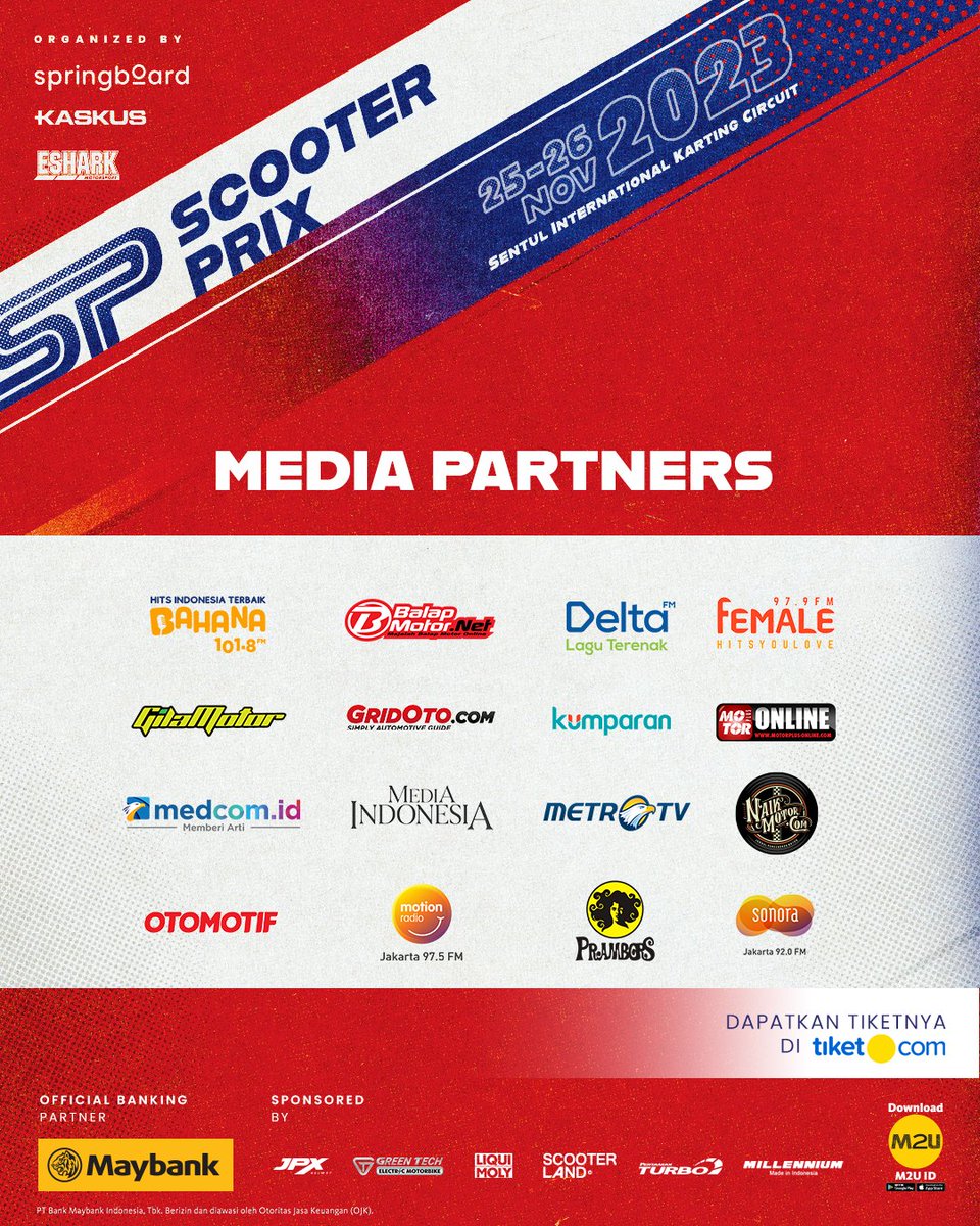 Terima kasih kepada seluruh media partner yang sudah support <a href="/scooterprix/">Scooterprix</a> <a href="/bahanafmjkt/">101.8 Bahana FM JKT</a> <a href="/balapmotor/">dannysetiawan</a> <a href="/deltafm/">Delta FM</a> @femaleradio <a href="/gridoto/">Anpanman</a> <a href="/kumparancom/">Kumparan</a> @motorplusonlinedotcom @medcomid <a href="/mediaindonesia/">Media Indonesia</a> @metrotv <a href="/naikmotor/">ichiban</a> @sonorafm92 @prambors <a href="/otomotifweekly/">Tabloid OTOMOTIF</a> @motion975fm 
#scooterprix