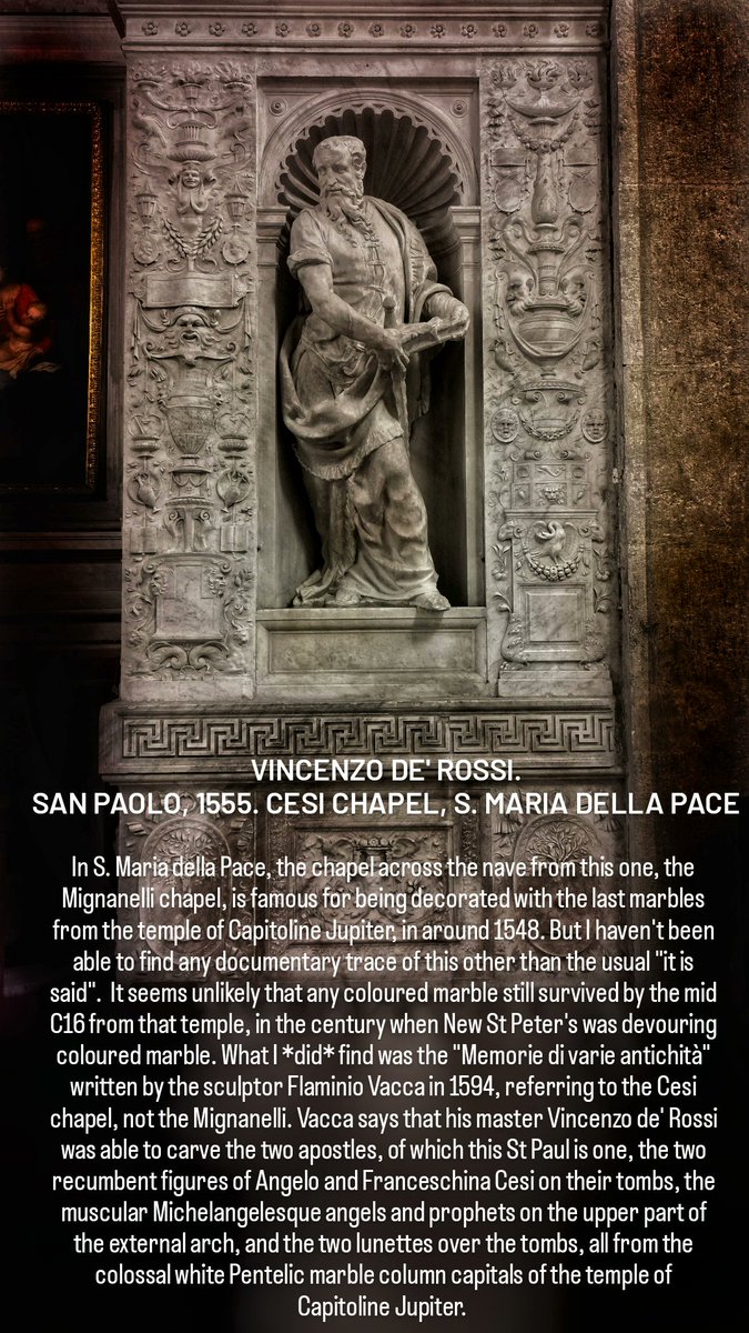 For #SpoliaSunday, the last marble from the temple of #Capitoline #Jupiter is in #SantaMariadellaPace in #Rome. This thread looks at a chapel you might well walk past, but which deserves attention for its #marble, its sculpture, and its #classicalreception.