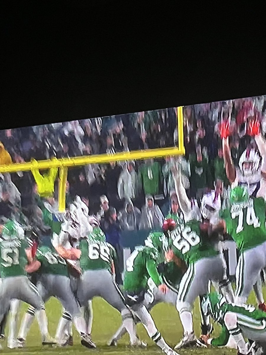 60 yard fg by Jake Elliott with :20 to go against Buffalo Bills to send game into OT… Two of ny former teams awesome game!