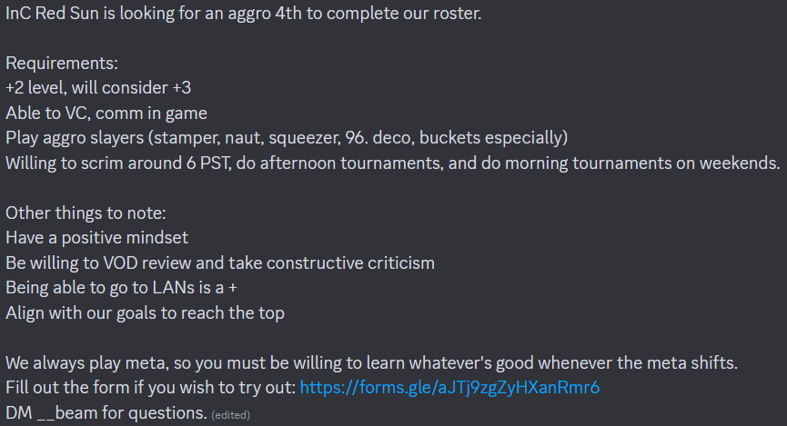 RedSunSpl's tweet photo. We have parted ways with Joe and are opening tryouts again

link to tryout form in comments below

♻️appreciated https://t.co/8QaV4VCou5