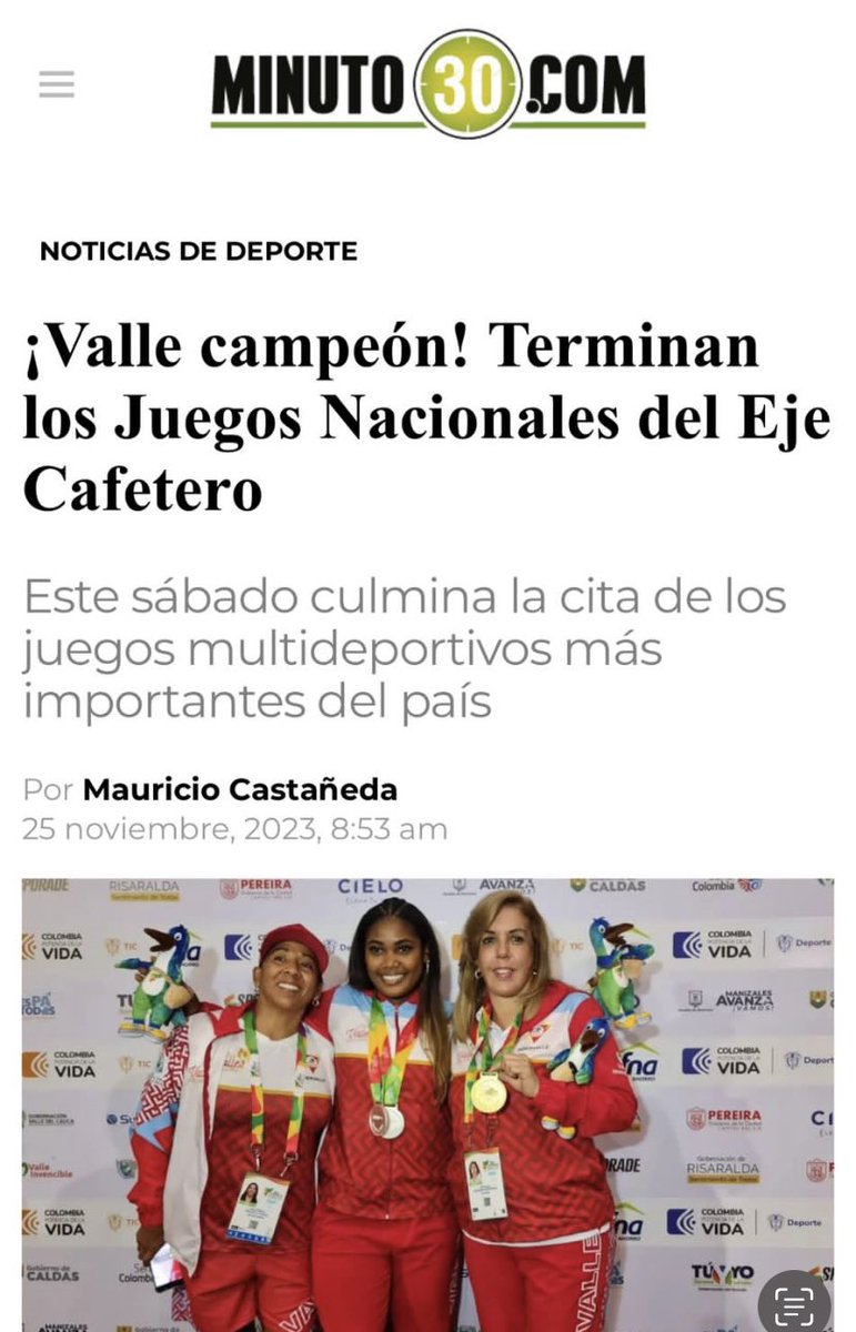 LAMONJACALI's tweet photo. Bendita!! Que bueno #ValleDelCauca es noticia en #Colombia por sus victorias en justas deportivas. 👏👏👏. @GobValle @ClaraLuzRoldan . #LaMonjaCali https://t.co/DYNBdm7xJf