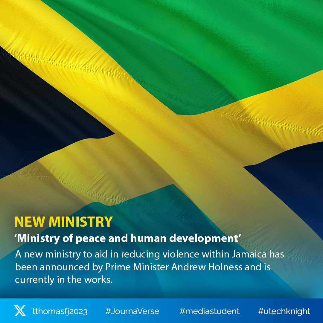 tthomasFJ2023's tweet photo. Based on an ongoing study, the goal is to reconstruct the government. This is to bring several agencies together as the new 'Ministry of Peace,' to foster positive change and reduce the violence in the country.
#JournaVerse #mediastudent #Jamaica 
#journalism #journalismstudent https://t.co/c8GSgWDkpv