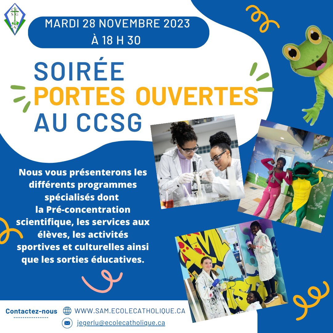 Soyez des nôtres pour la soirée "Portes ouvertes" pour les parents/tuteurs des futurs Lasers de la 7e année le mardi 28 novembre à 18 h 30 !