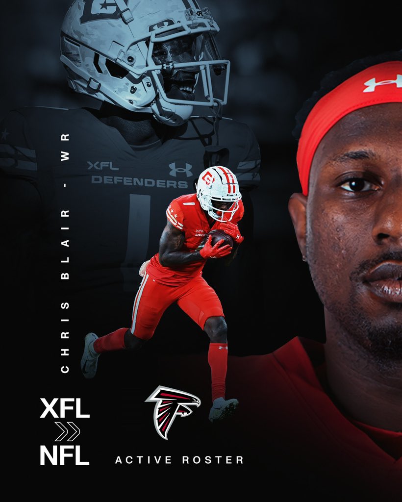 D.C. Defenders (@xfldefenders) on Twitter photo BIG ups, Chris 🫡
Blair was elevated to the <a href="/AtlantaFalcons/">Atlanta Falcons</a> 53-man roster before their victory over the saints BIG ups, Chris 🫡
Blair was elevated to the <a href="/AtlantaFalcons/">Atlanta Falcons</a> 53-man roster before their victory over the saints