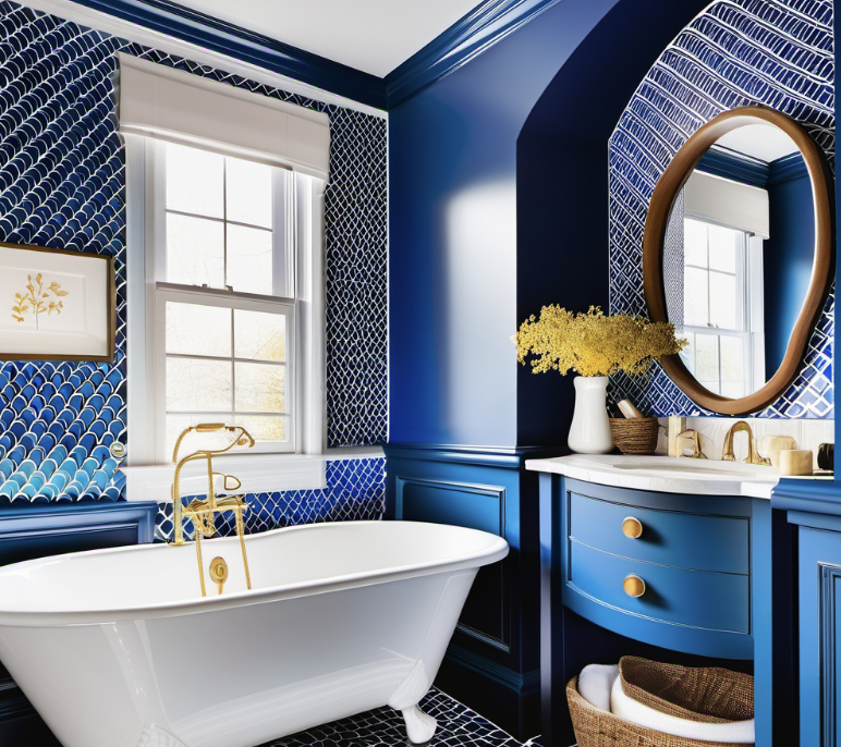 . How does a blue and white color scheme contribute to creating a soothing and "spa-like" design for a bathroom?
. What makes white a classic choice for a bathroom design, and how does adding a shade of blue bring a touch of elegance?
. In what ways can various shades of blue be