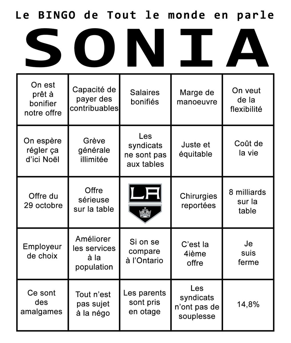 Le Bingo Sonia Lebel pour #TLMEP