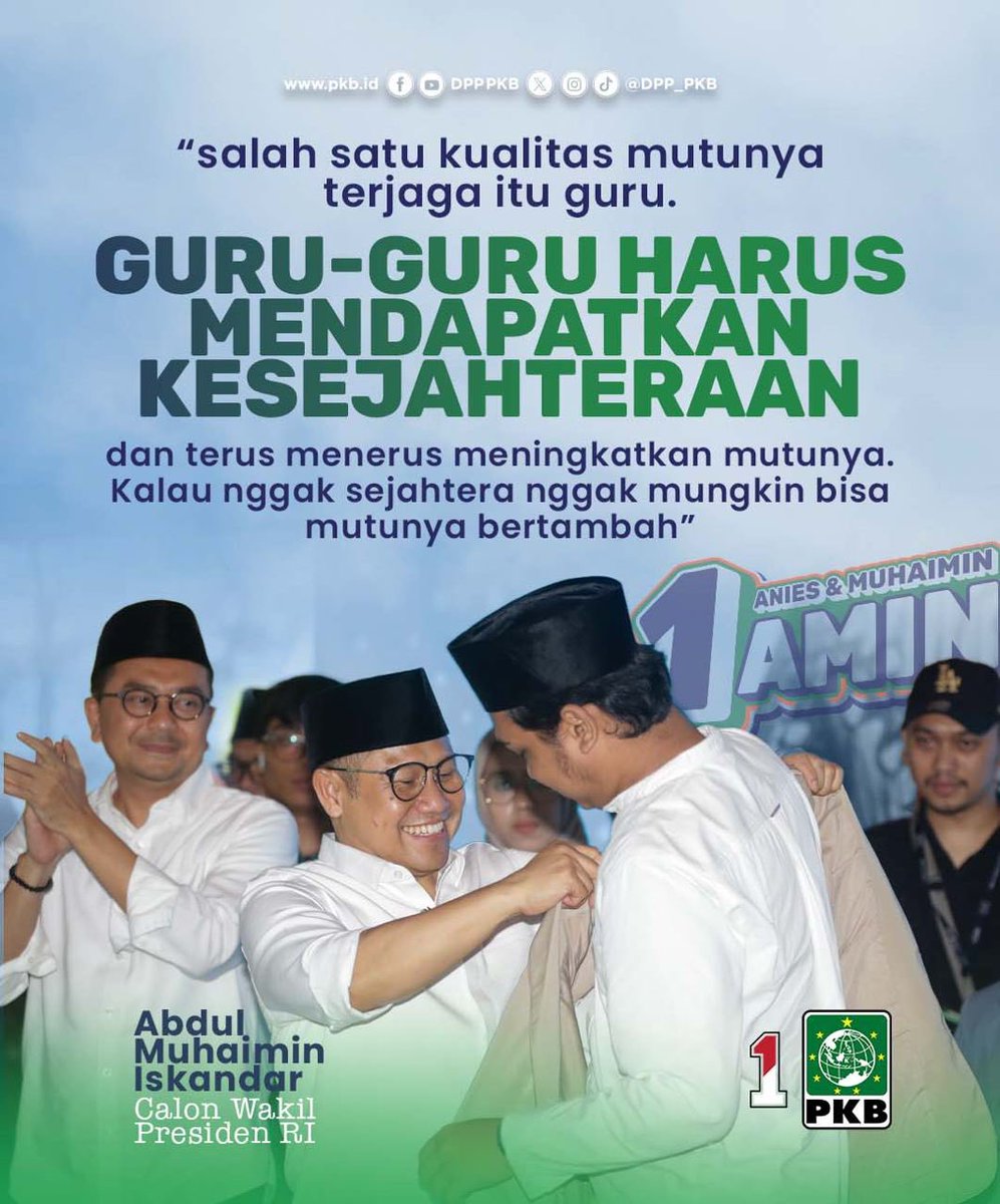 DPP_PKB's tweet photo. Pemerintah harus memberikan perhatian serius terhadap dunia Pendidikan termasuk kesejahteraan guru 👨‍🏫

Gus Imin @cakimiNOW pun menegaskan anggaran pendidikan juga harus memprioritaskan kesejahteraan dan kemakmuran para guru. 

#GusImin
#GuruSejahtera
#AMINAjaDulu https://t.co/NcTt8Nm4qp