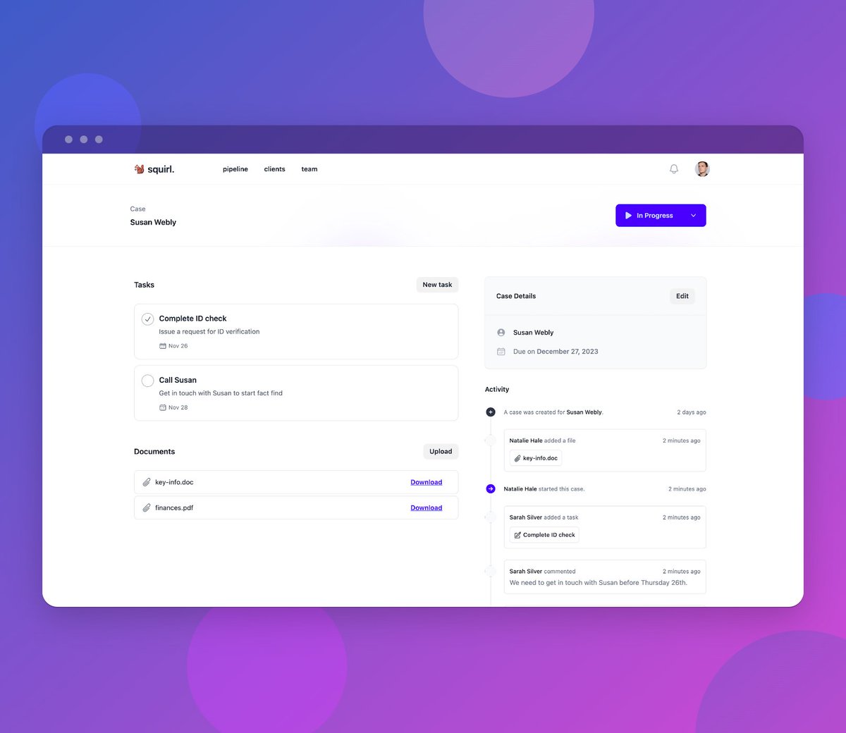 _calumerskine's tweet photo. @jtn_11 🚀 Building 🚀

🐿️ squirl - organise and manage your client cases

Launching a landing page now to capture interest and feedback 🤞 https://t.co/4nuIglspQd