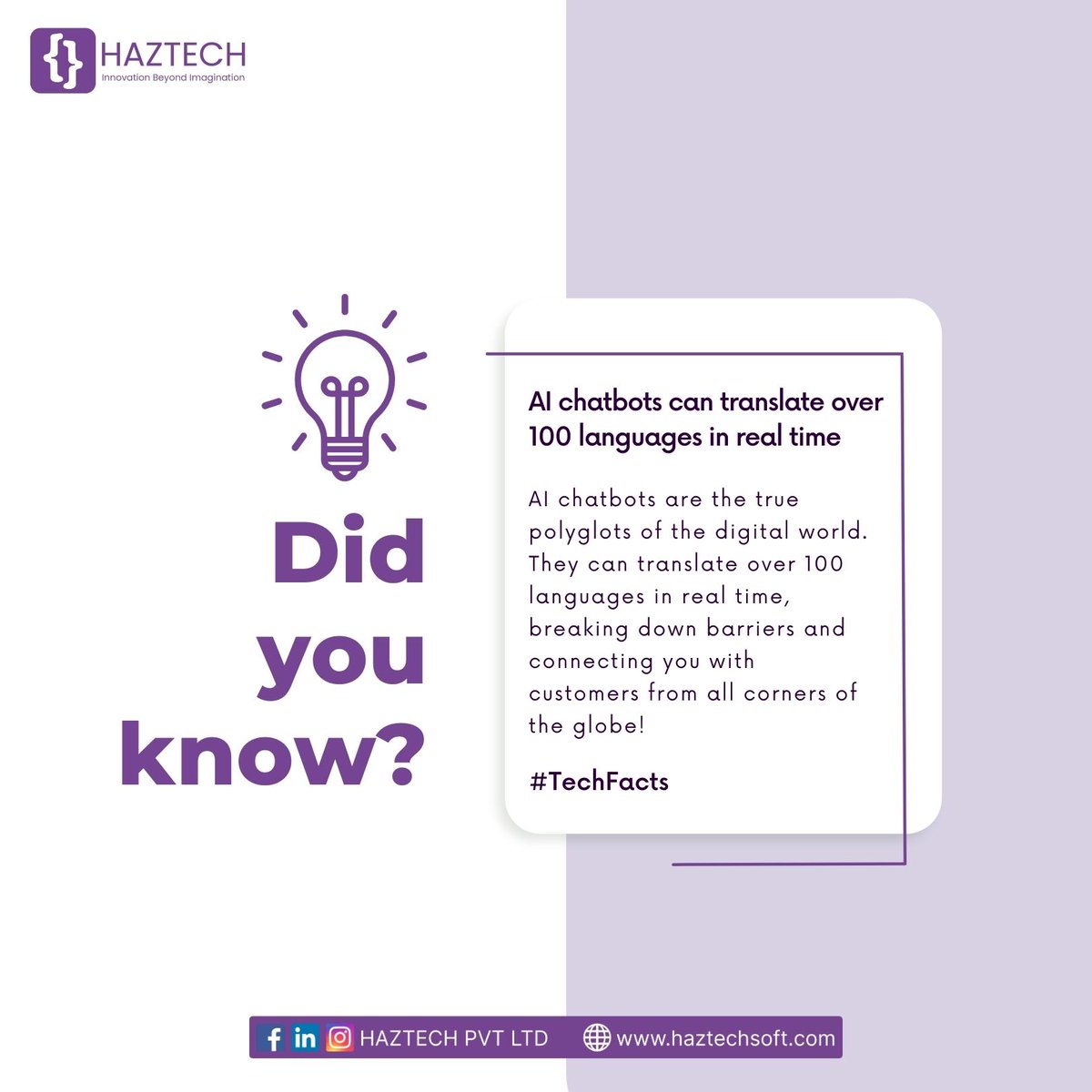 Haztechsoft's tweet photo. AI chatbots have the incredible ability to translate over 100 languages in real time, breaking down language barriers and fostering global communication. 🌐

Say goodbye to language constraints and hello to a world of interconnected dialogue! 🗣️

#AIRevolution #LanguageInnovation https://t.co/WZAgEtB89p