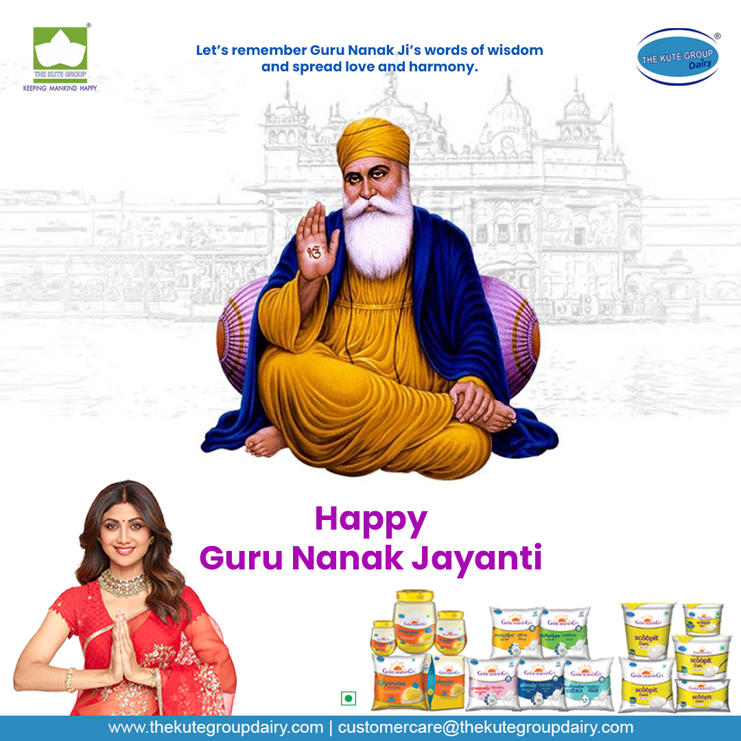 KuteGroupDairy's tweet photo. Let's remember Guru Nanak Ji's words of wisdom and spread love and harmony. Happy Guru Nanak Jayanti.
.
.
#gurunanakjayanti #gurupurab #gurunanakji #dhangurunanak https://t.co/G0Hzx1xFvj
