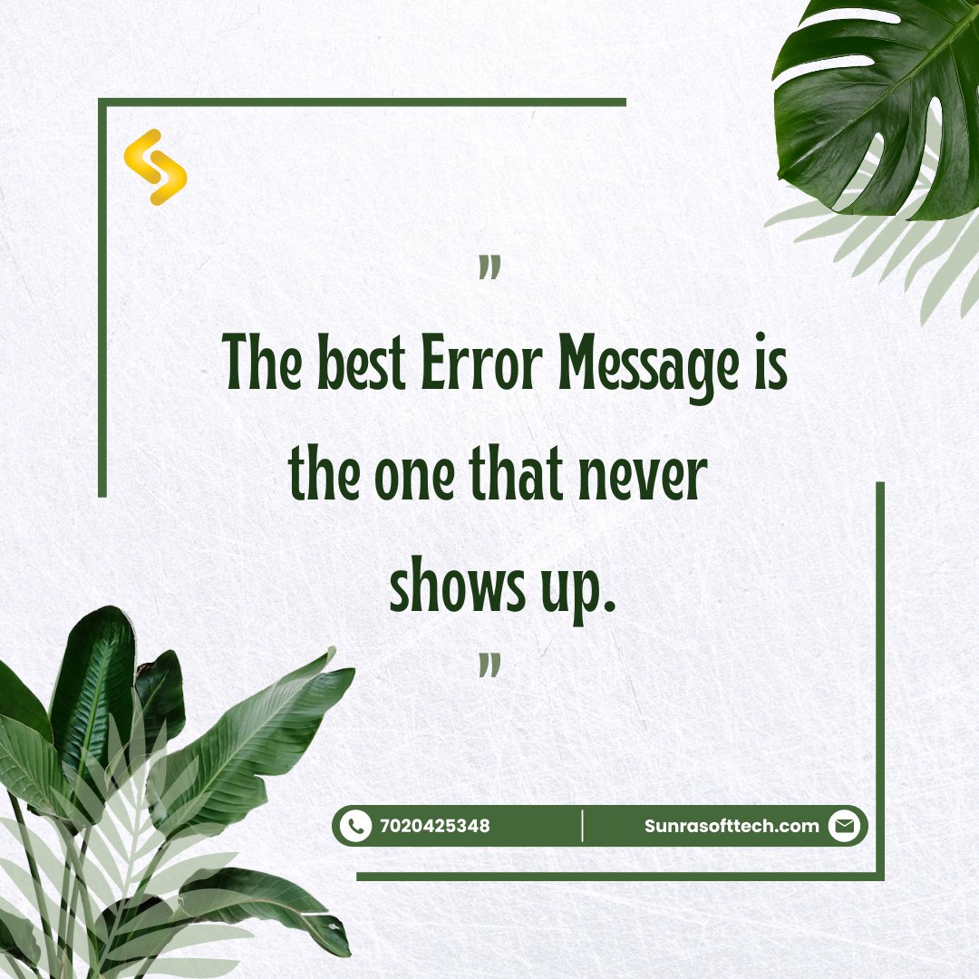 sunrasofttech's tweet photo. Seamless user experiences, where error messages are a rarity.

#UXPerfection #sunrasofttech #errormessage #techsupport #problemsolving #hiddendangers #preventingerrors #troubleshooting #errorfree #softwarebugs #codingmishaps #userexperience #computertechnology #encryptedcoding https://t.co/MrgBPsjjOv