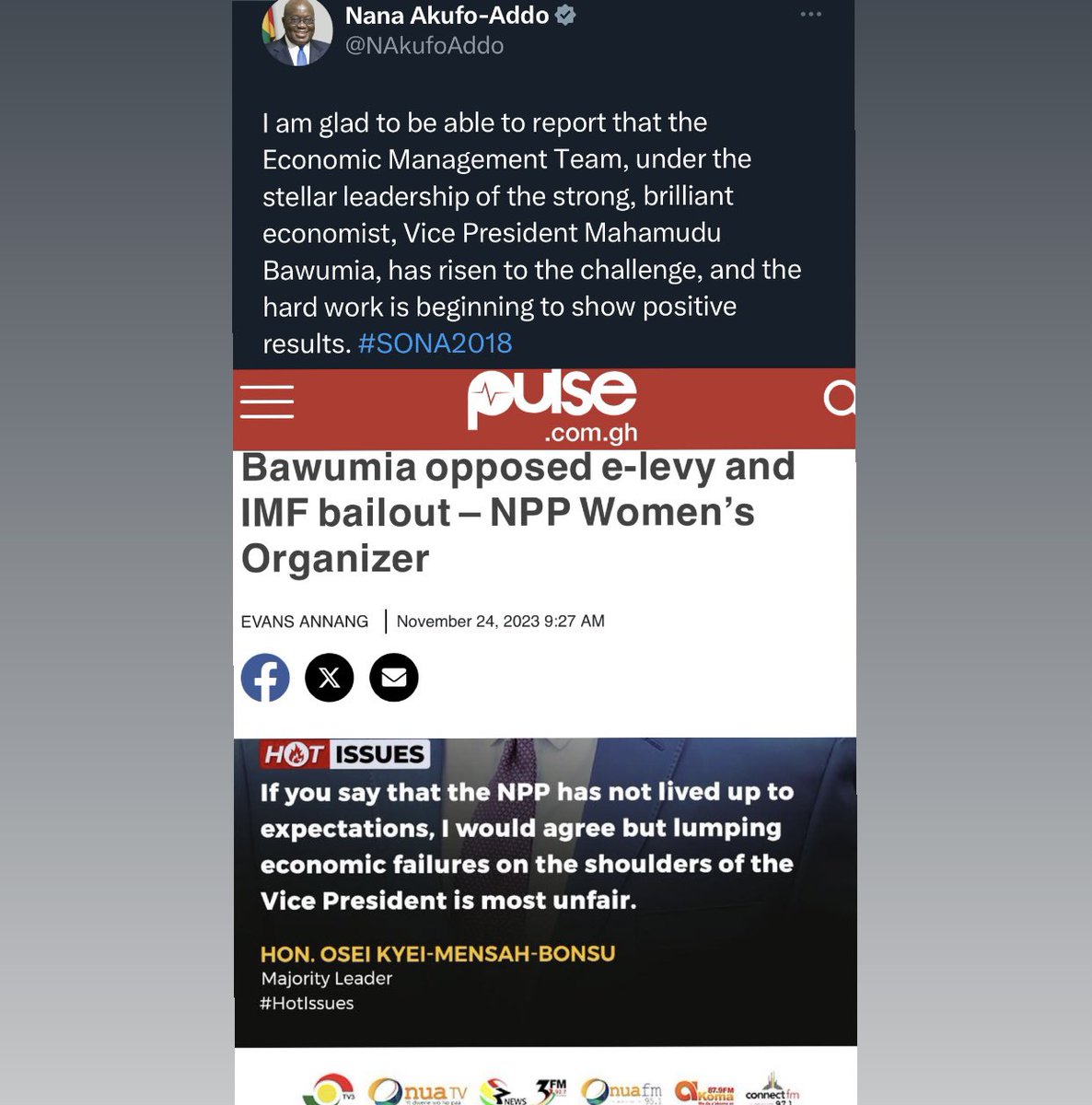 chrisatadika's tweet image. Already your brand is suffering credibility issues and then you do this?! Whoever is advising Bawumia to deploy this strategy of trying to distance or exonerate him from the economic mismanagement of this govt is doing him more harm than good. In 2018, Akufo-Addo praised him for…