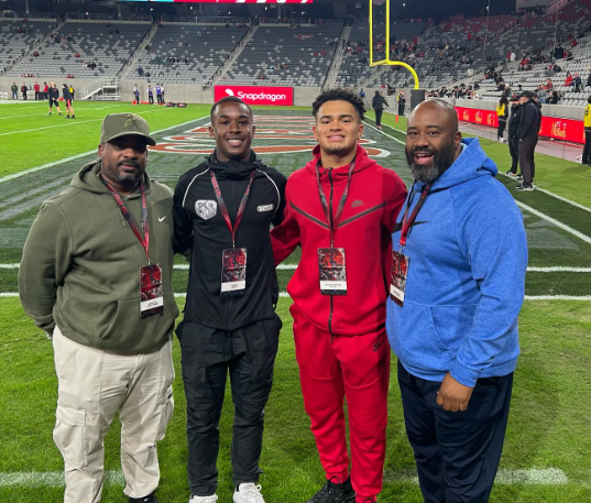 St. Paul Swordsmen George and Ty Bowers pictured with Devaughn Egans Jr. and DeVaughn Egabs Sr. pictured at the San Diego State - Fresno State game this weekend.