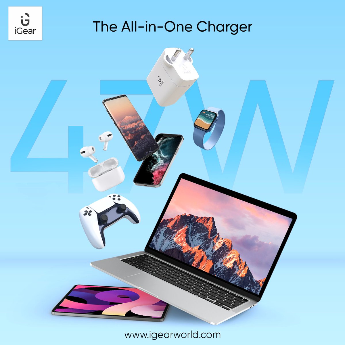 Charge ahead with the future of power! Our 47W charger with dual Type-C outputs, powered by cutting-edge GAN technology, delivers lightning-fast charging for your devices. To know more, visit igearworld.com #iGearWorld #iGearLifestyle #SeriouslySmart.