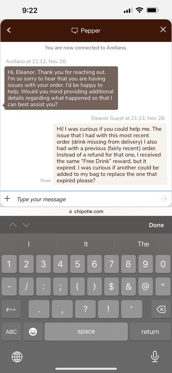 EllieLangthorne's tweet photo. @ChipotleTweets I just got ghosted by one of your customer service agents lol…. Can I please get some help with this? https://t.co/FGCL5SVnu8