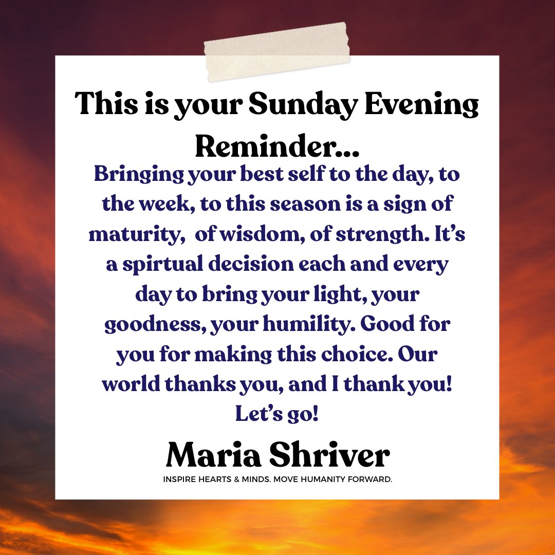 mariashriver's tweet photo. We all can choose how we walk in this world, and we all can start each week making the decision to walk in this world with kindness, compassion, and love. Make the decision to be your best self, not just for those you love, but for yourself. Make the decision to be your best self because you are bettering this world. Make the decision to be better! #sundayeveningreminder