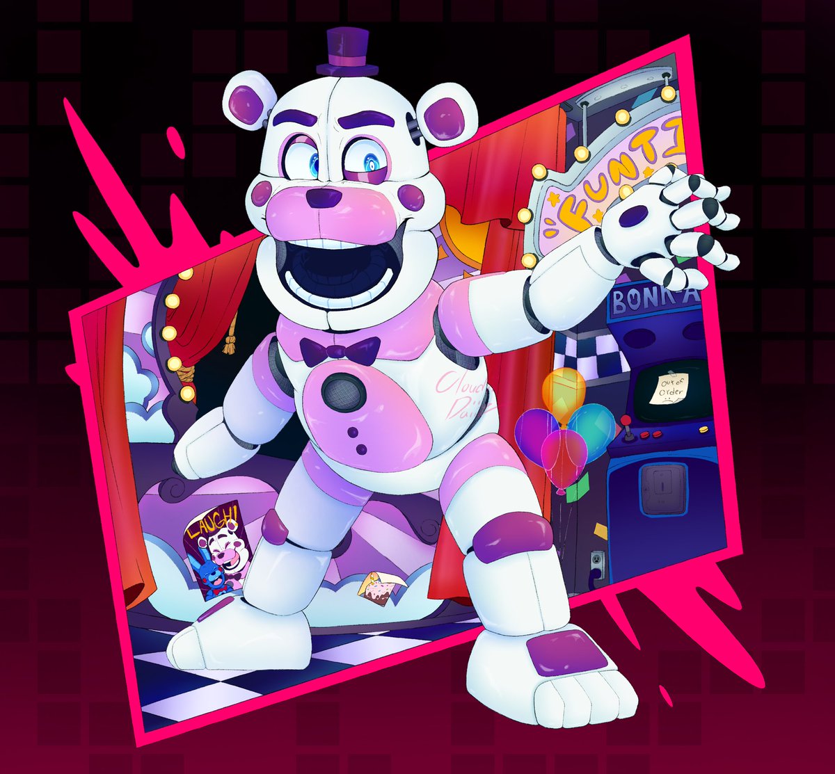 CloudiiDaiiz's tweet photo. I spent way longer on this than expected EAGH-

#FNAF #FuntimeFreddy #Art https://t.co/c2k6jx80Ob