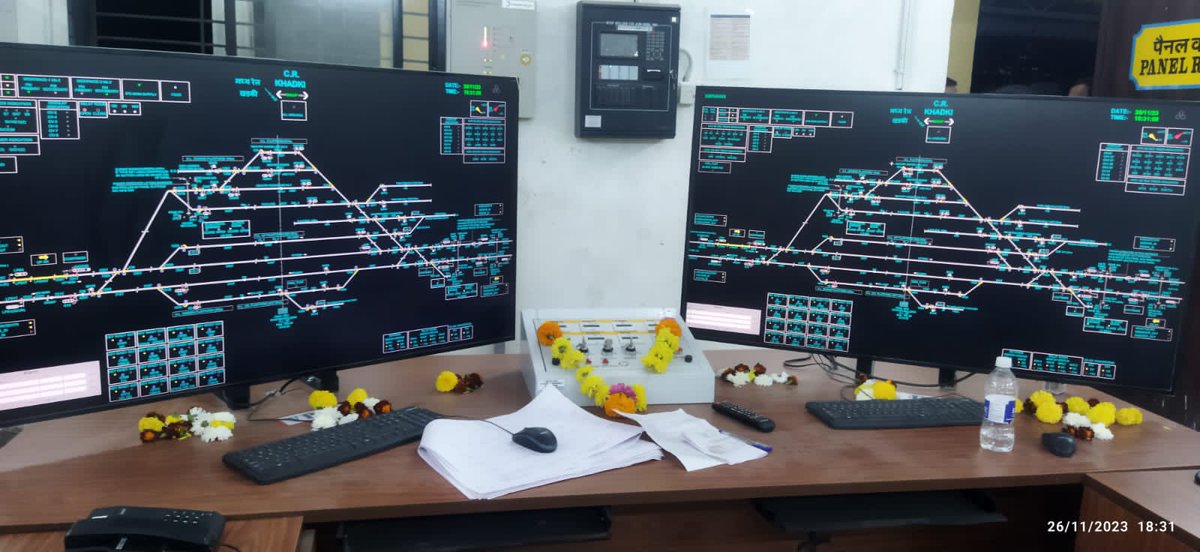 Central_Railway's tweet photo. #CRInfraUpdates
🟩The work of Automatic Signalling between Khadki to Pune (5 Route KM) in Pune-Lonavala section has been successfully commissioned on 26/11/2023 Sunday.

With commissioning of this last section, the work of Automatic signalling in entire Pune-Lonavala section of 64 track km has been completed.

🟩Salient features of the commissioned work for Automatic Signalling between KHADKI-PUNE section are:

1) 2 New Automatic signals have been commissioned and alterations have been done in 7 existing signals. 

2) 9 new track circuits have been commissioned.

3) Alteration in Pune RRI (Route Relay Interlocking) for change in aspect of signals also done in this work.

4) Provision of 11 number of AWS (auxiliary warning system) track magnets.

5) Provision of Electronic Interlocking at Khadki of 112 routes.

6) Interlocking of 4 lines of Military yard in addition to 4 main line working lines

7) Conversion of Alstom track circuits into DC track circuits of 34 track circuits and new DC track circuit provision of 20 numbers in Khadki and Khadki- Shivajinagar automatic section.
 
8) Replacement of other outdoor gears of 35 point machines, 18 main signals and 14 shunt signals

9) New Wiring for Level crossing gate no. 63 and no. 62A gates.

10) Provision of dual detection of all track circuits of Khadki.

11) Provision of display for both sides automatic signalling in VDU (Visual display unit) room

12) Provision of fire alarm system with 53 detectors with aspirations system in Electronic interlocking room and with LHS cable

13) Provision of new IPS at Khadki

14) Provision of standby conventional power supply system with auto- changeover arrangement

15) Provision of standby fuse alarm system for all fuses

16) Shifting of telecom gears from old OFC (optical fibre cable) Hut to new OFC Hut

17) Alteration in Panel interlocking at Shivajinagar for automatic signalling

With commissioning of this Automatic signaling, the line capacity of Pune-Lonavala section will increase and human dependency for train operation will be minimized. 

🟧Existing Automatic signalling sections of Central railway are-
✅Total- 339.14 km. 
✅Mumbai div- 201.08 km
CSMT-Kalyan
CSMT-Panvel
Thane-Nerul-Kharkopar
Kalyan-Karjat
Kalyan-Titwala
Diva-Dativali
Diva-Panvel
✅Bhusawal div- 55.32 km
Jalgaon-Bhusawal
Bhusawal-Bodwad
✅Nagpur div-18.74 km
Khapri-Nagpur
Nagpur-Godhni
✅Pune div- 64 km
Lonavala-Pune

🟧Ongoing works of New Automatic signalling in Central Railway are-
(Likely commissioning this financial year)-
Total 61.27 km-
🛤Biswabridge-Nandura- Jalamb- Shegaon-
(Bhusaval div)-
38.35 km
🛤Wardha-Kaotha-
(Nagpur div)-
22.92 km

Commissioning of these automatic signalling systems will improve mobility & speed of trains & will reduce congestion of busy section.

🟠Other major shadow works done in this megablock of Pune division-

1) Curved Switch renewal and welding work at Talegaon

2) MFI machine track tamping at Chinchwad station for 460 mtr

3) Duomatic Machine track tamping for 3.1 km between kamshet to kanhe section

4) Total rail replacement & welding work in daund patas section for 780 mtr

5) Switch Expansion track Joint Replacement at patas, chinchwad, talegaon, hadapsar & uruli yard

6) UNIMAT Machine track tamping work for 1200 mtr at talegaon

7) Track Crossing Replacement work at talegaon & chinchwad

8) Rehabilitation of bridge by Micro tunneling work in yevat kutbav section

9) Track Through fitting Renewal work for 6.5 km in kamshet to dapodi section

10) Track Glued Joint Replacement work at talegaon

11) Platform cover shed column erection work at Talegaon station

12) Old Foot over bridge Bottom chord painting work at Khadki

13) Track Gaurd rail replacement work in Loni hadapsar section