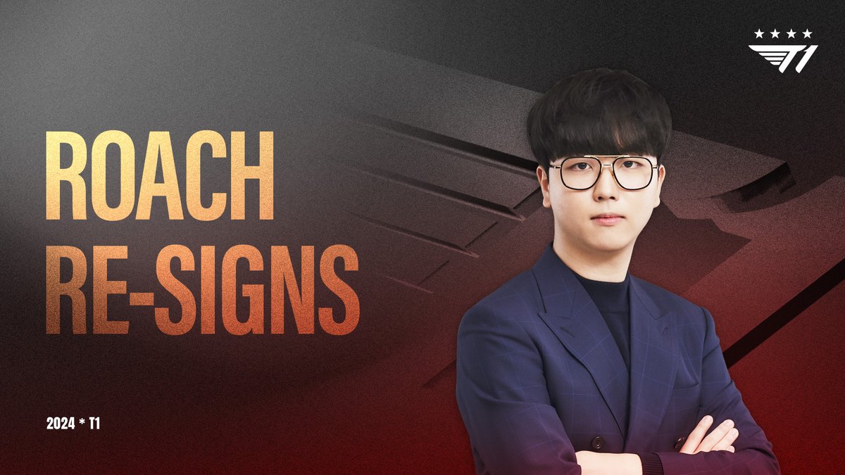 T1 League of Legends 'Roach' 김강희 코치가 2024년에도 T1과 함께합니다.
'Roach' 김강희 코치가 다시 한번 T1에서 보여줄 행보에 많은 응원과 관심 부탁드립니다!👏🏻

'Roach' has re-signed with T1!
We look forward to our journey with 'Roach' once more.👏🏻

#T1WIN #T1Fighting