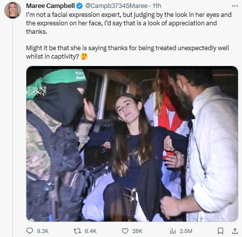 Banyak yang bilang tatapan Maya Regev kepada seorang pejuang Hamas adalah tatapan jatuh cinta. Ada yang mengaitkan dengan Stockholm syndrome. Apa itu? Suatu "gangguan psikologis", di mana korban penculikan justru memiliki rasa kasih sayang dan empati terhadap pelaku penculikan.