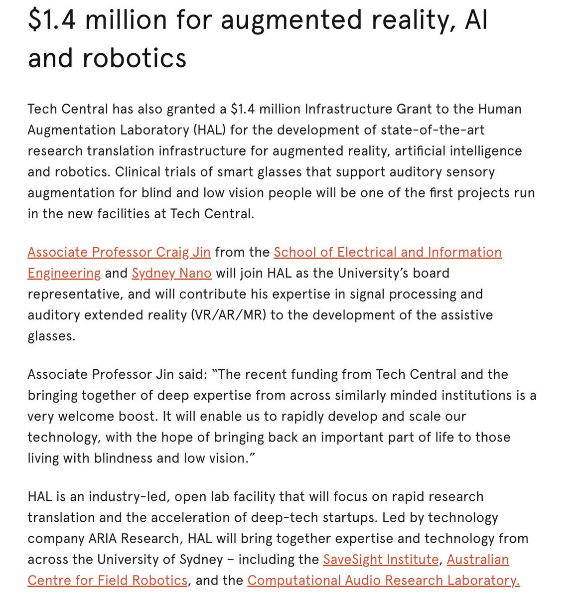 LeanStartupSyd's tweet image. #TechCentral @techcentralsyd granted a $1.4M Infrastructure Grant to the Human Augmentation Laboratory #HAL for the development of state-of-the-art #research translation infrastructure for augmented reality #AR, artificial intelligence #AI #ML &amp;amp; #robotics sydney.edu.au/news-opinion/n…