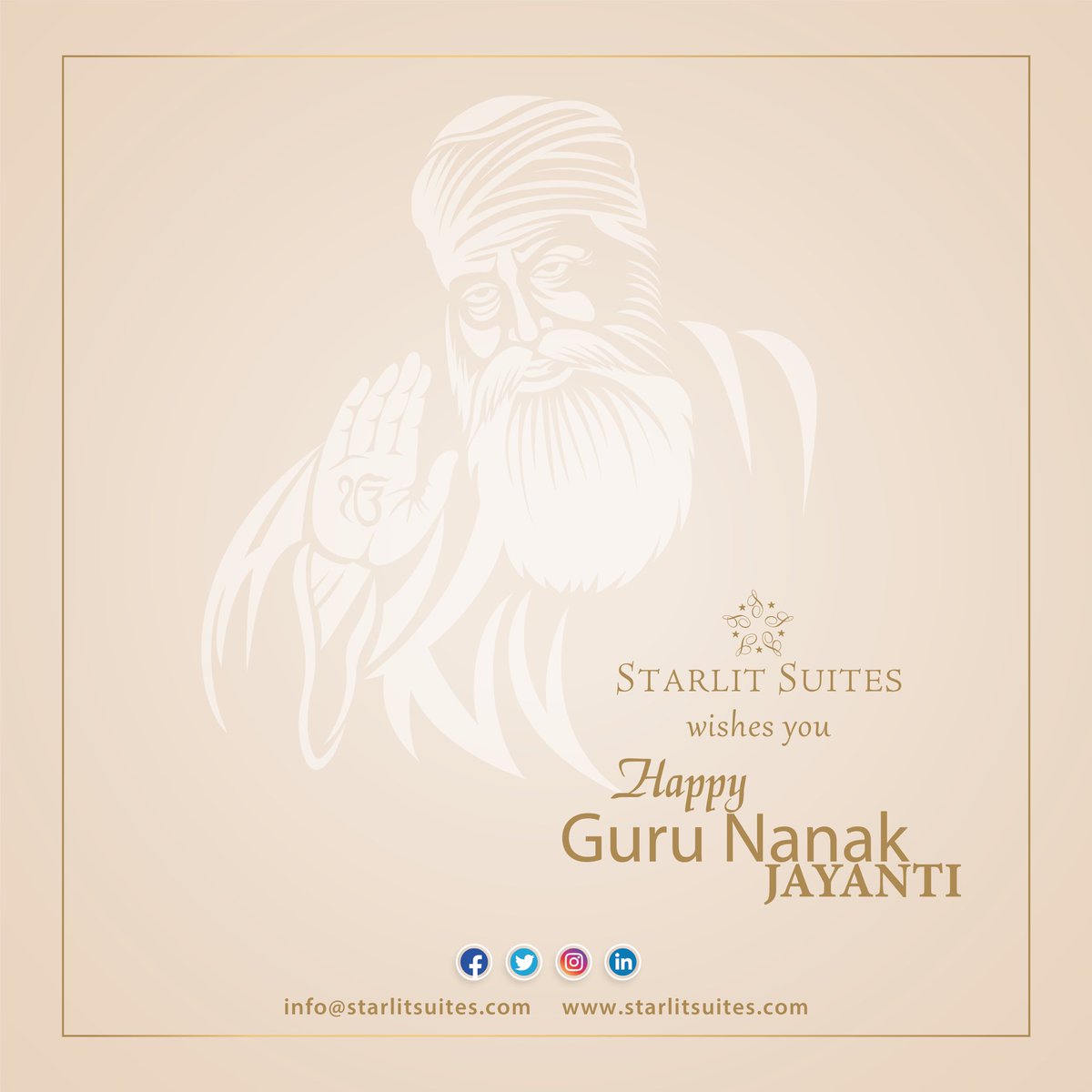 Greetings on the auspicious occasion of #GuruNanakJayanti May this blessed occasion bring you divine prosperity, peace & joy. Have a blessed Gurupurab🙏 #starlitsuites #Celebratewithstarlit #Bengaluru #kochi #Neemrana #Tirupati #shirdi #hotel #Aparthotel #servicedapartments