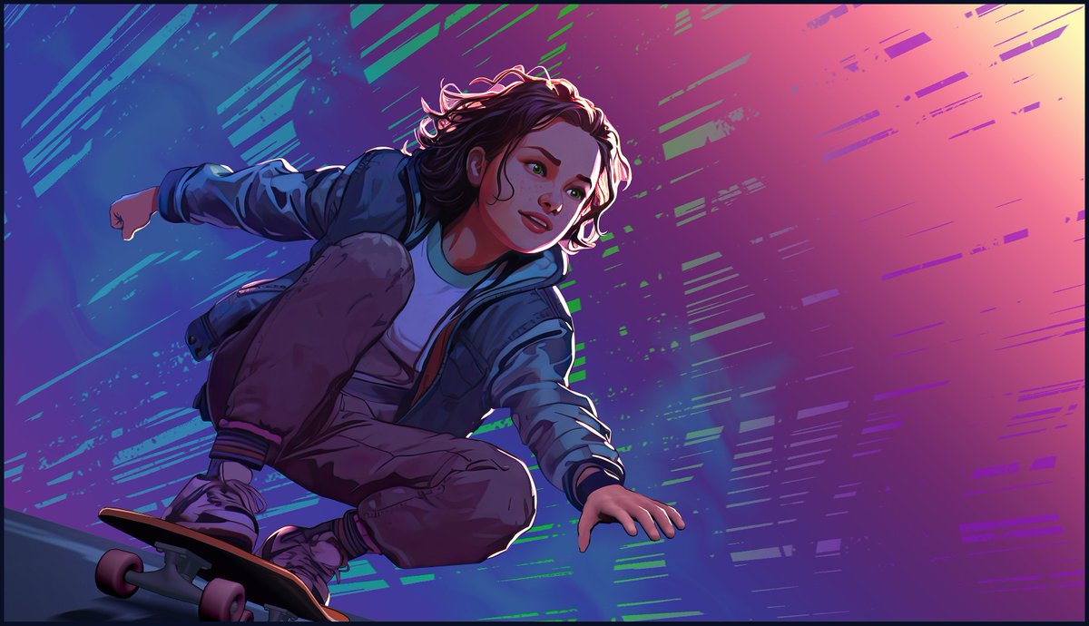 Finished the website's banner. I found myself gathering various 3D files and rendering them to camera in 3ds Max, i.e. the hands, her head, the skateboard. The rest is illustrated in Photoshop using procedural masks, gradients and various procedural blurs applied to smart objects