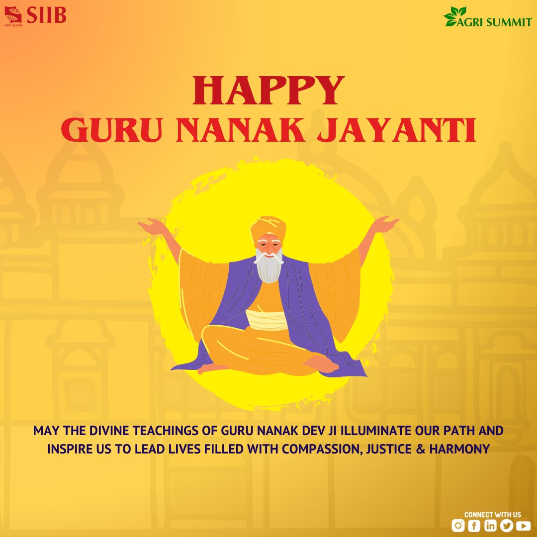 Agrisummit1's tweet photo. In the spirit of this auspicious day, let's embrace love, kindness, and selfless service, remembering Guru Nanak's message of oneness and harmony. Wishing you a blessed Guru Nanak Jayanti!

#GuruNanakJayanti #Gurpurab #siib #Agrisummit #lifeatsiib #siu #MBA #symbiosis #pune https://t.co/qkO09de4dg