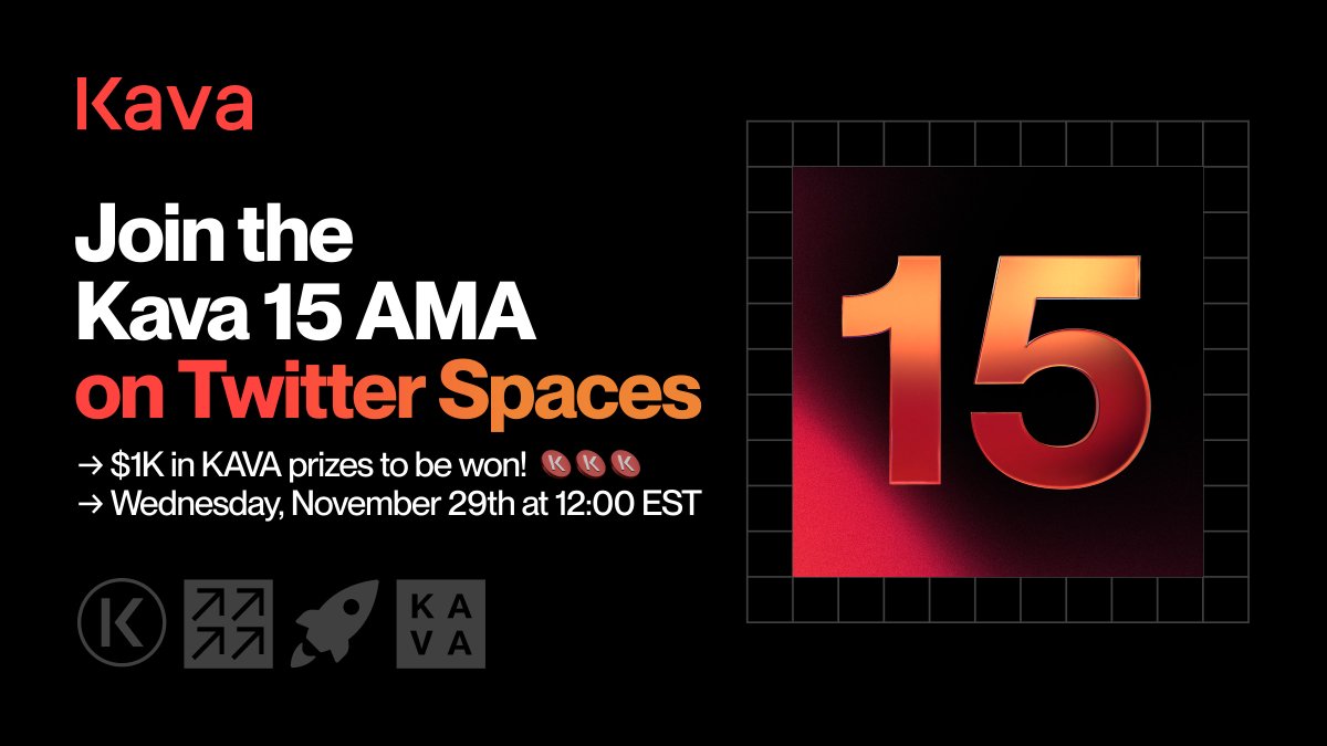 KAVA_CHAIN's tweet photo. Want to learn more about #Kava 15? Join us on Twitter Spaces Nov 29th at 12:00 EST!

How to participate for a chance to win $1K in prizes: 
✅  Follow @KAVA_CHAIN 
✅  RT and tag 3 friends https://t.co/sMXmvRh96v