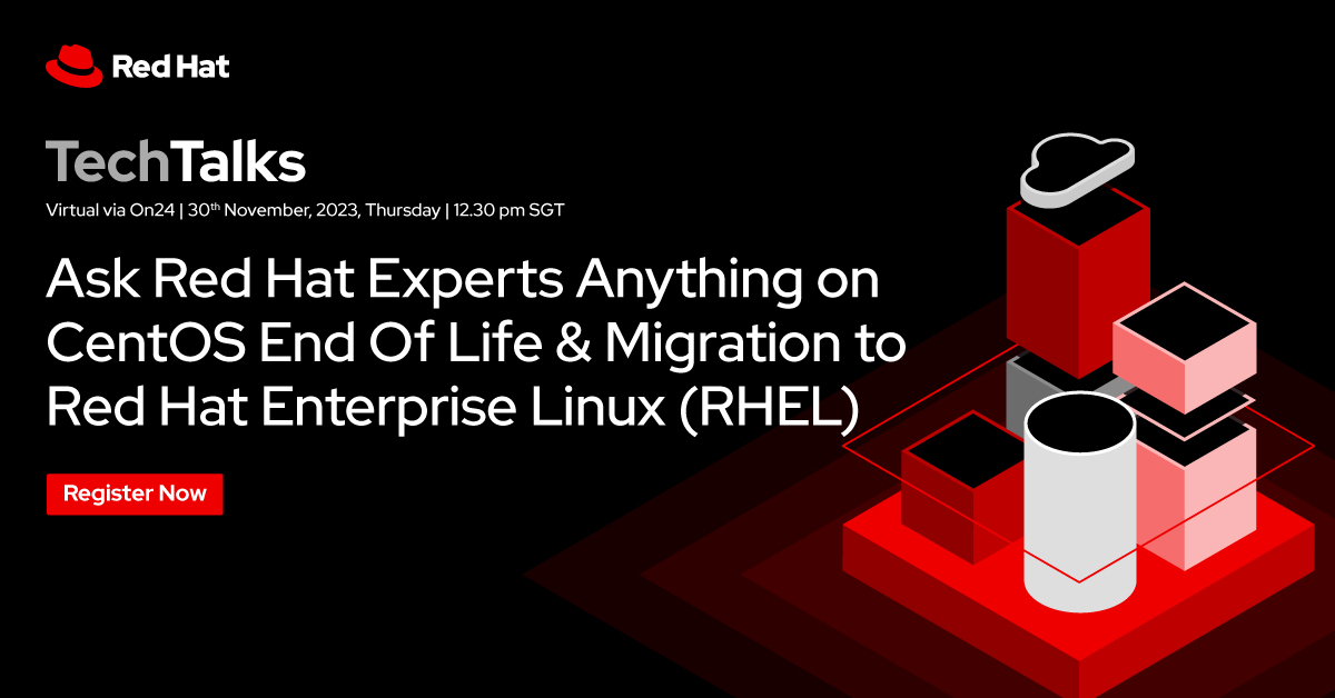 RedHatAPAC's tweet image. Hear firsthand from our experts about the benefits of migrating from CentOS to #RHEL by joining our webinar. You&apos;ll also receive key insights and more – register now: red.ht/3MJ3YLH

#CentOSMigration #RHELWebinar #LinuxFuture #TechInsights