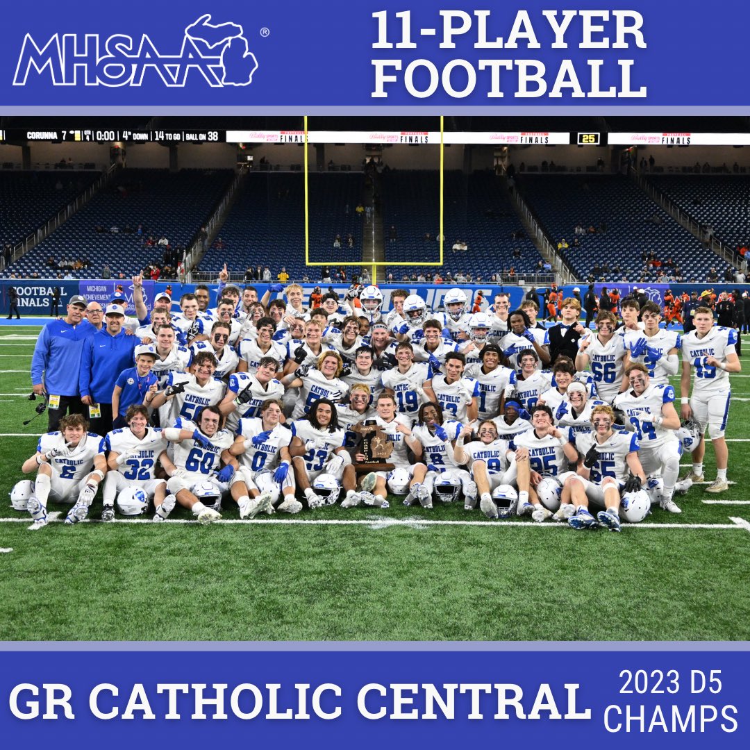 🏈 D5 11-PLAYER FOOTBALL FINAL: Driven by 2022 Semifinal Loss, GR Catholic Central Reclaims Top Spot in D5 &gt;&gt; ow.ly/cQQy50QbmVV🏆👀⁣⁣⁣⁣⁣ ⁣ <a href="/GRCC_CougarsFB/">Grand Rapids Catholic Central Football 🏈</a> 
#congratulations #finals #football #champions #cougars #MHSAA