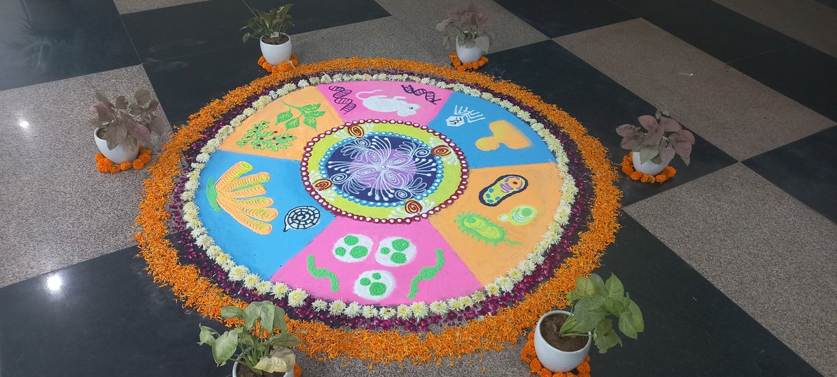 NatureInd's tweet photo. A Science Rangoli on The Origins of Life by @unescorcb students. #VisualisingScienceWorkshop https://t.co/XpCBgUuvUB