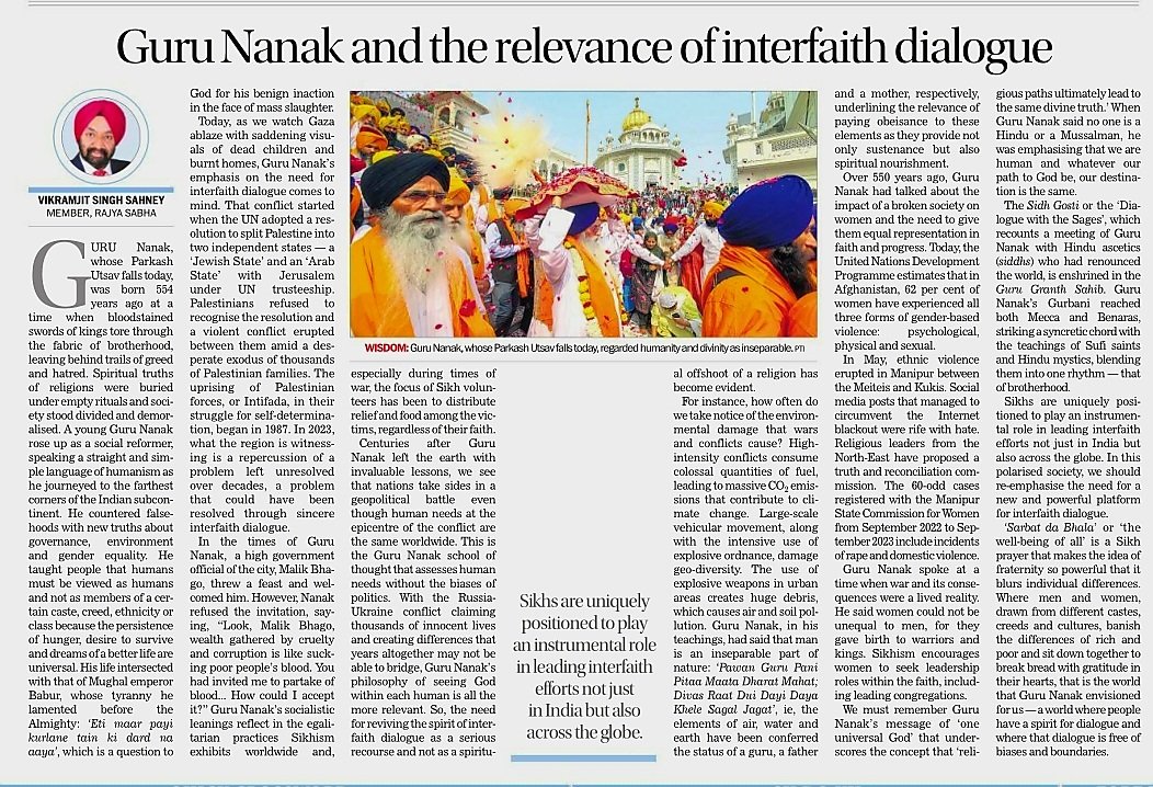 Guru Nanak's enduring message of interfaith dialogue resonates powerfully in our turbulent world. My  article in @thetribunechd delves into the timeless relevance, emphasizing the need for universal brotherhood. #GuruNanak #InterfaithDialogue #UniversalBrotherhood #Gurpurab