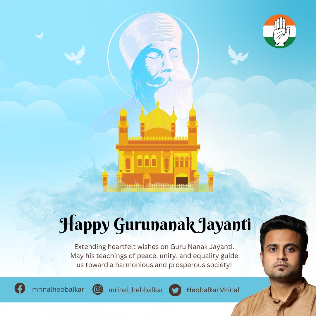 HebbalkarMrinal's tweet photo. Wishing you a joyous and blessed Guru Nanak Jayanti! 
May this auspicious occasion bring peace, happiness, and prosperity to you and your loved ones.

#gurunanakdevji #gurunanakjayanti #mrinalhebbalkar https://t.co/0qbBH8YXfY