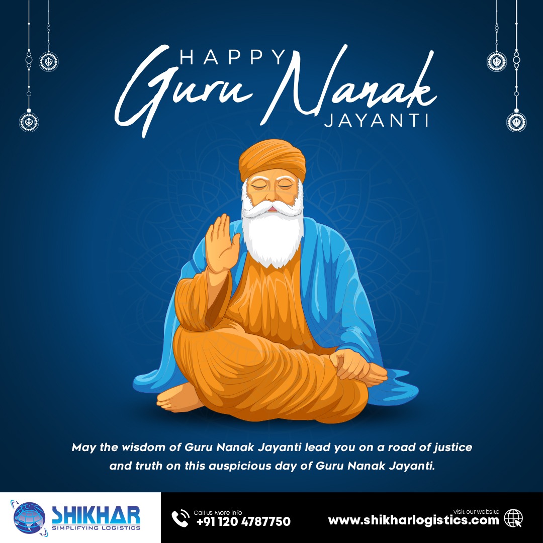 ShikharLogistic's tweet photo. "Celebrating the teachings of Guru Nanak Dev Ji that inspire us to forge paths of compassion, equality, and unity in our logistics journey. Wishing everyone a blessed Guru Nanak Jayanti! ๐โจ #GuruNanakJayanti #ShikharLogistics #Warehousing3PL #logisticsservices #SeaFreight https://t.co/HOkBXZFRZ9