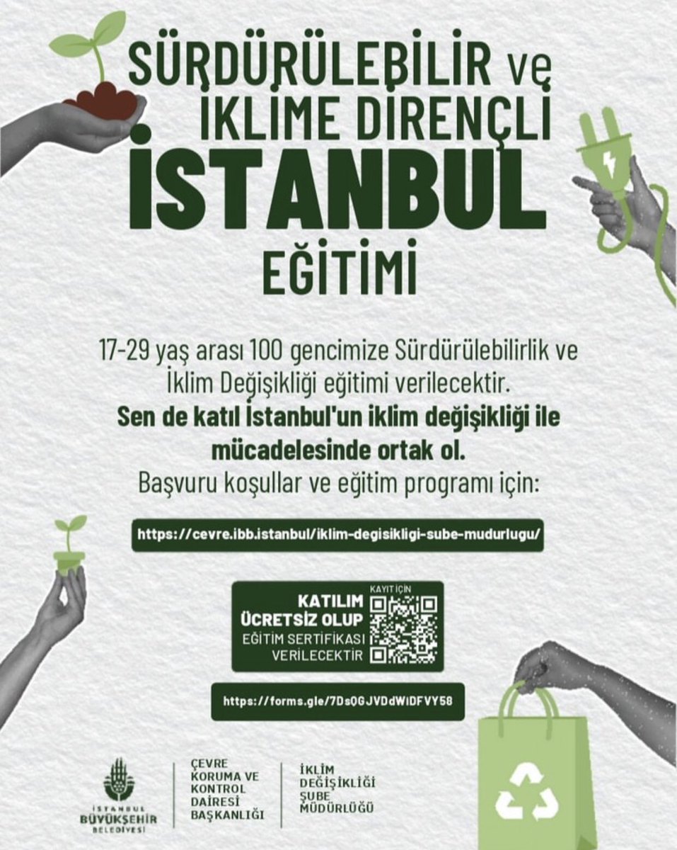 Haydi gençler iklim eğitimine! #SürdürülebilirVeİklimeDirençliİstanbul'u el ele hep birlikte inşa edeceğiz👊
Başvuru: forms.gle/7DsQGJVDdWiDFV…