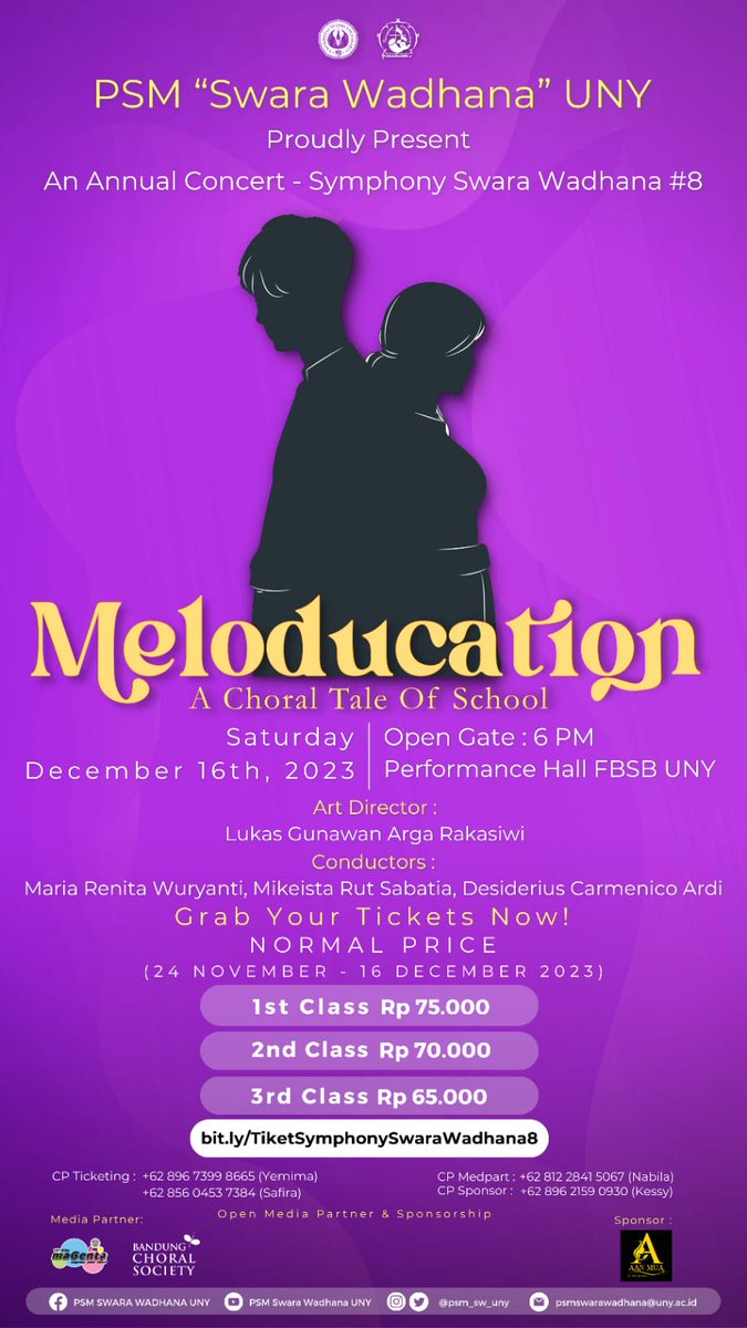 [AN ANNUAL CONCERT - SYMPHONY SWARA WADHANA #8]

📅 Sabtu, 16 Desember 2023
🕕 Open gate: 18.00 WIB
🏛 Performance Hall FBSB UNY

Dapatkan Tiket Segera❗
Form Pembelian Tiket
bit.ly/TiketSymphonyS…
Denah Kursi 
bit.ly/DenahSymphonyS…

VIVA PSM,
SWARA WADHANA🎶
