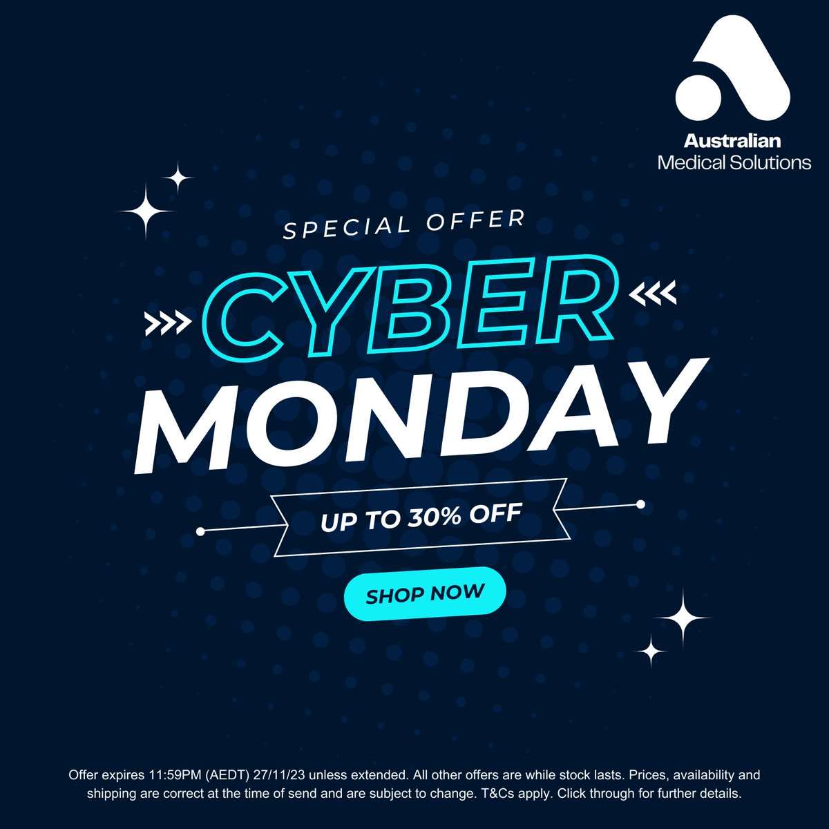 AusMedSolutions's tweet photo. Cyber Monday is here 👀 Up to 35% OFF ONLINE ONLY! 🤯 Today only! Ends midnight tonight.

#healthcare #australia #cybermonday #sale #firstaid #woundcare #supplies #medical https://t.co/MieXohdAYB