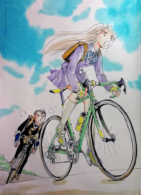 自転車もオートバイもそうだけど  女の子(キャラクター)と絡ませて絵を描く時に「ただ跨って(もしくは寄り添って)いる」のが多い。  個人的には、乗り物なんだから【乗って走っている絵】に挑戦して欲しい。  最初は難しいけどね。 キャラも乗り物も生き生きとして来るよ。
