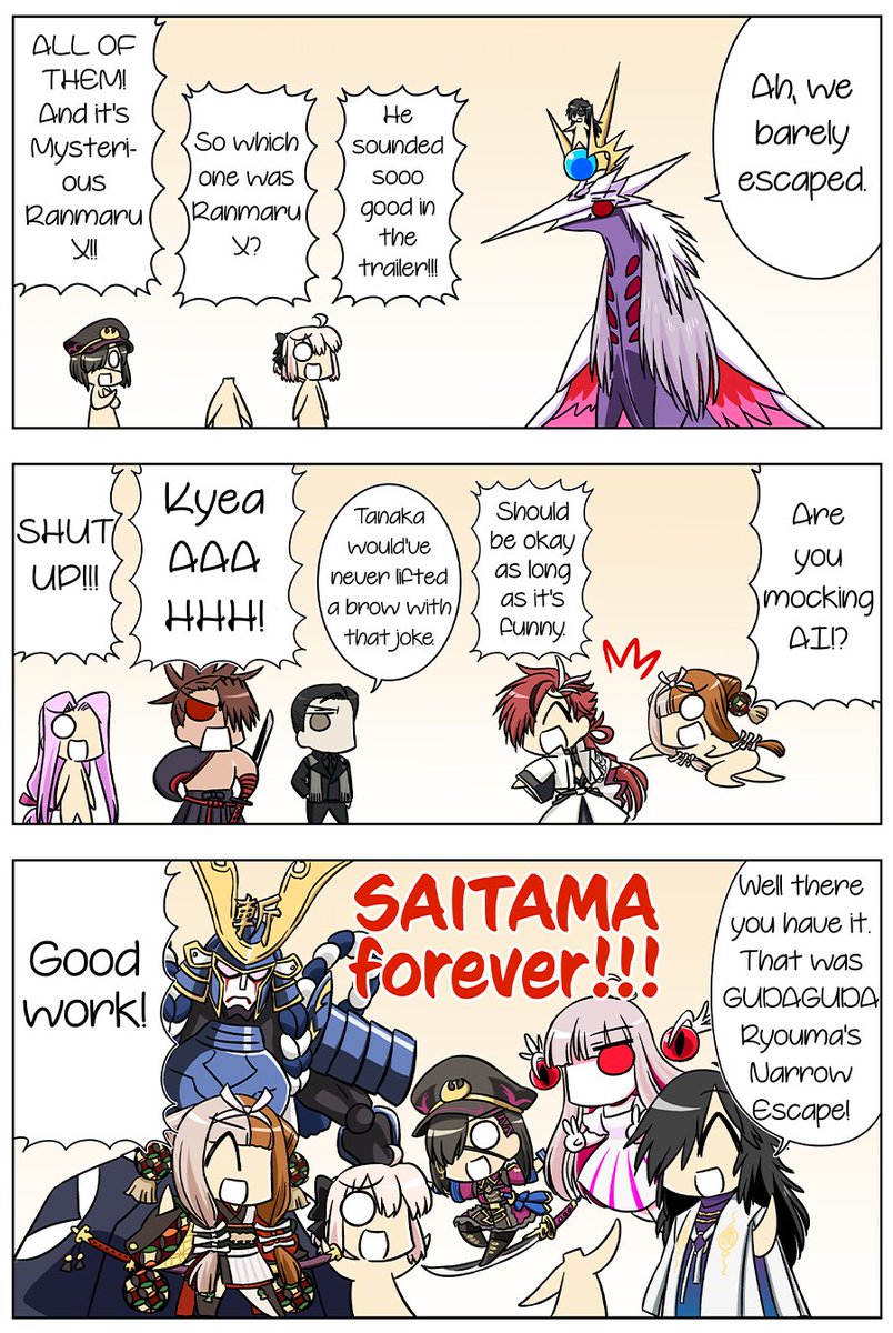 FateGO_USA's tweet image. Fate/GUDAGUDA Order says goodbye to GUDAGUDA Ryouma's Narrow Escape!

SAITAMA forever!!! You can read the chapters online at fate-go.us/gudao with footnotes and character introductions! #FateGOUSA