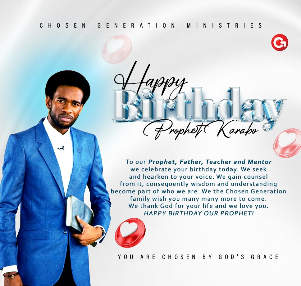 KaraboSeelo's tweet photo. AS YOUR SONS AND DAUGHTERS, WE WISH YOU A HAPPY BIRTHDAY 📷📷📷!!
#ProphetKarabo #HappyBirthday #OurProphet https://t.co/ggtZXZw76F