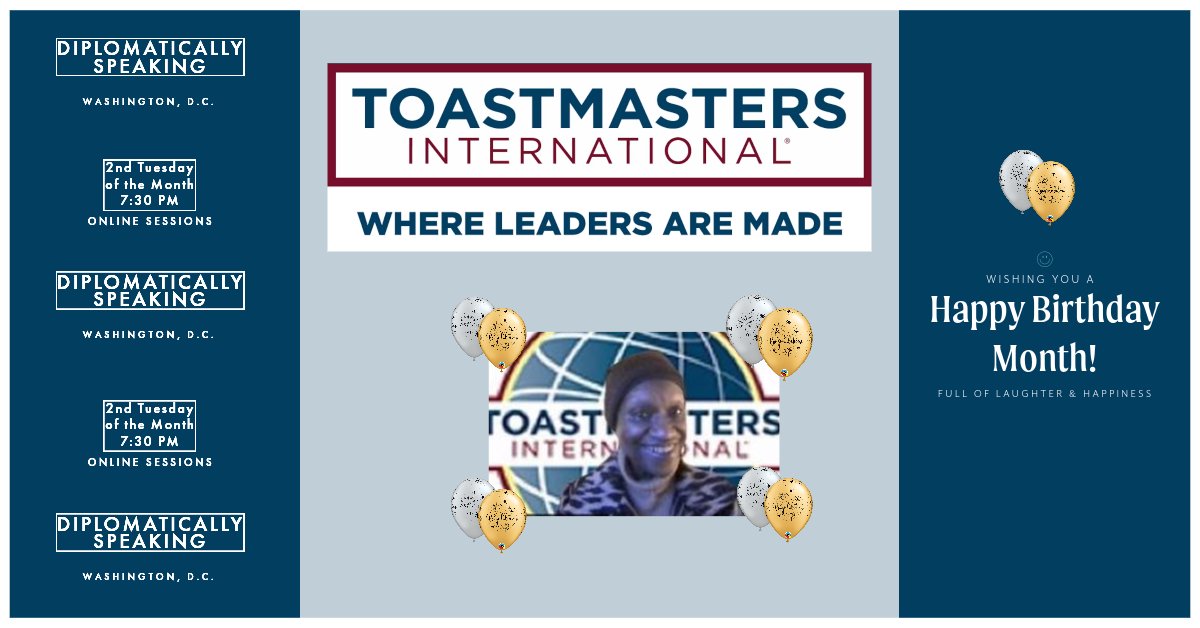 dip_dc's tweet photo. 🥳 #HappyBirthday Month to our #founder! Please greet her in person, via email, text, or this platform! 🎂 🎉 Tommye, we are always grateful for you! Happiest of birthdays!

@Toastmasters #WhereLeadersAreMade! #PublicSpeaking #Leadership #Birthday #BirthdayWishes 💫 https://t.co/lJpRpZ4hW1