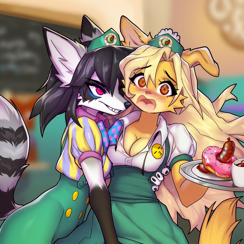 'Yea you want to work that double shift, don't ya you little slu-' Comm from @Hikari_Kurisu , artist freedom-my Frankie and their Hana. I've been working a lot more with my Holes N' Poles scene and I love how this turned out ^^ ty so much <3 #furryart #furryporn