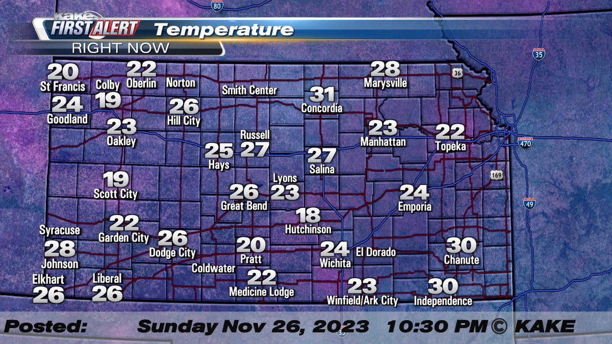 It's already cold out there, well below freezing across KAKEland. After a day of healthy melting, expect refreeze & icy roads overnight into Monday morning. As always, bridges & overpasses will freeze first because of exposure to the cold from above & below. Be safe if traveling.