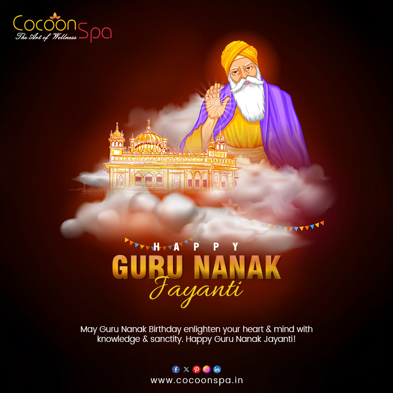CocoonSpaindia's tweet photo. 🎊 “Happy Guru Nanak Jayanti 2023! May the spirit of Guru Nanak Ji fill your life with happiness, prosperity, and love. 🌈✨
- Team Cocoon Spa
.
.
.
#GuruNanakJayanti #gurunanakdevji #gurunanak #HappyGuruNanakJayanti #waheguruji #gurubani #khalsa #punjab #sikhism #wmk #gurupurab https://t.co/JJnmMvNfm6