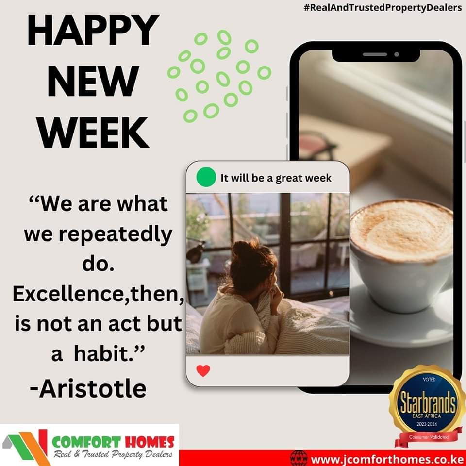 ComfortHomeske's tweet photo. NEW WEEK MOTIVATION
Dont wish for it, work for it and all we have is now!
Wishing you a fruitful week.
https://t.co/LDB3kjkOxN
#ComfortHomes
#ComfortHomesDelivers
#ShambaForAll https://t.co/exDQwfdUxv