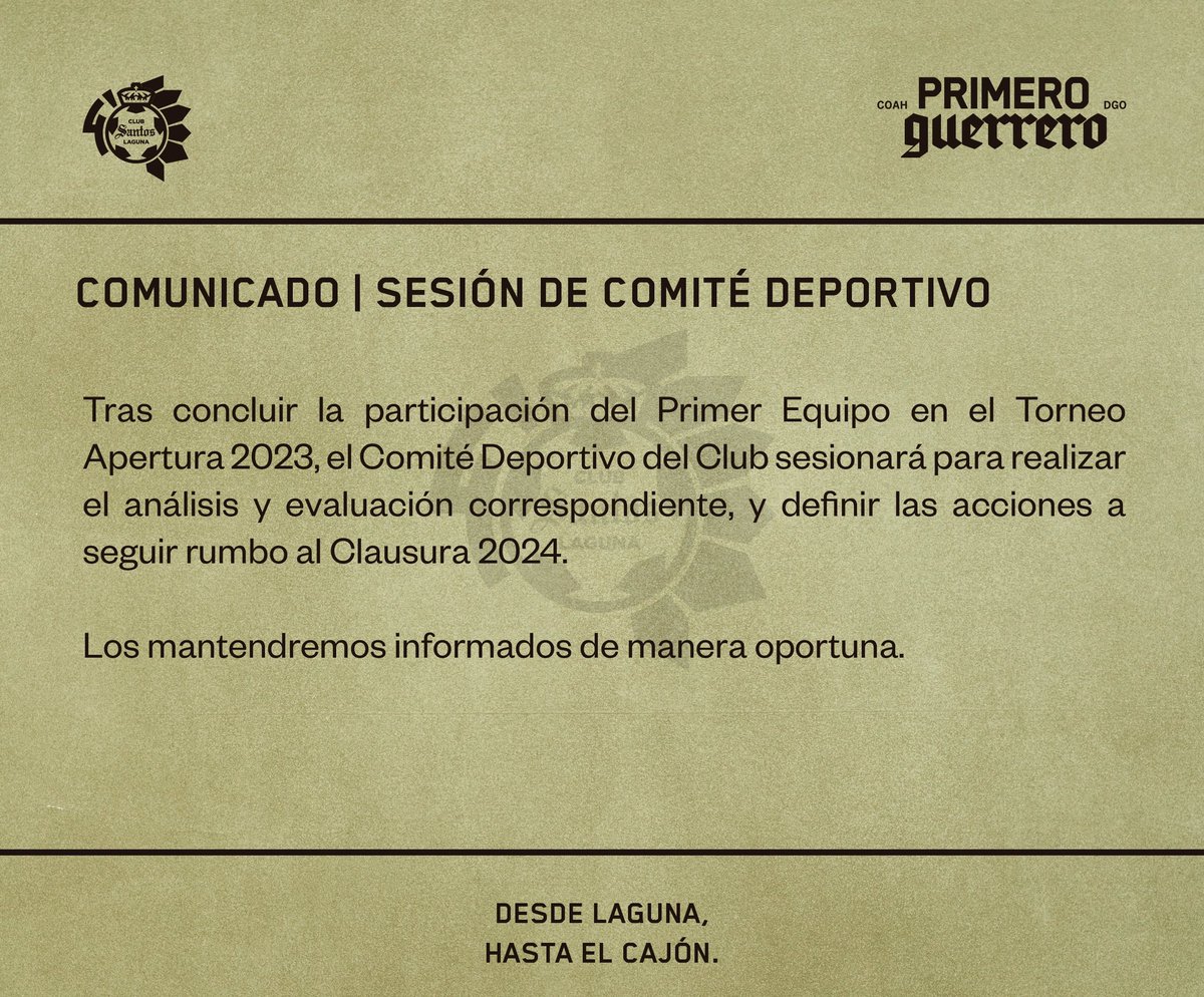 ClubSantos's tweet photo. Comunicado | Sesión de Comité Deportivo 

#PrimeroGuerrero https://t.co/rgT37g9obi