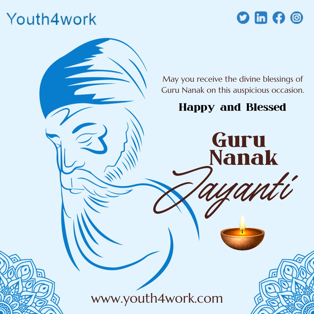 Youth4work's tweet photo. Waheguru Ji da Khalsa, Waheguru Ji di Fateh...
Happy Guru Nanak Jayanti to you and your family !! 😊
.
.
#youth4work #y4w #gurunanakdevji #gurunanakjayanti #sikhism #festiveseason #festivaloflights #festival https://t.co/q54zy2ZVxd