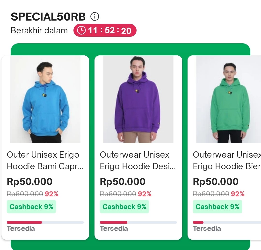 Erigo Serba 50rb 

Tokopedia
tokopedia.link/9m2pByQ1Rwb
Shopee
shope.ee/3pwnZHaZi0