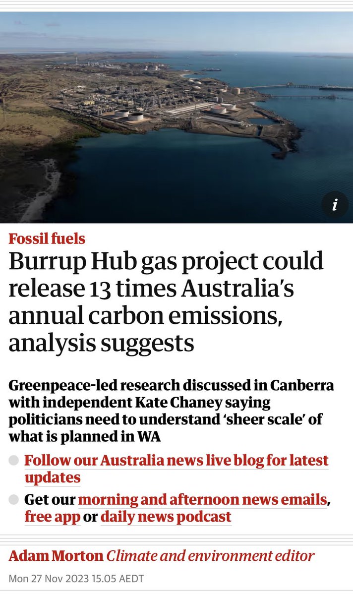 We released new analysis today that shows Woodside’s monstrous Burrup Hub gas project could release 13 times Australia’s annual carbon emissions. This is Australia’s most dangerous project for climate & biodiversity. It should never be approved. via @GuardianAus